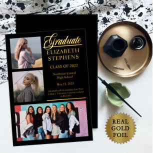 Elegant Classy 3 Photo Graduate Graduation Black