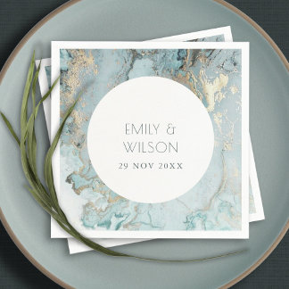 ELEGANT CLASSY AQUA DUSKY BLUE GOLD AGATE WEDDING  NAPKIN