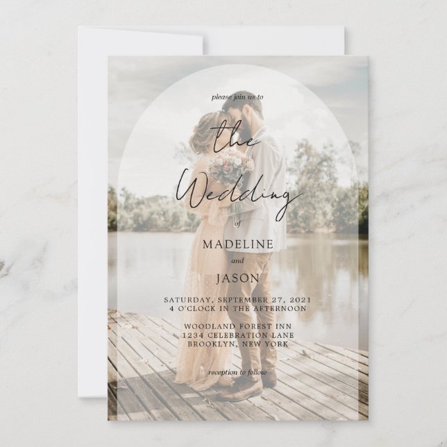  Elegant Classy Arch Script Photo Wedding Invitation (Front)