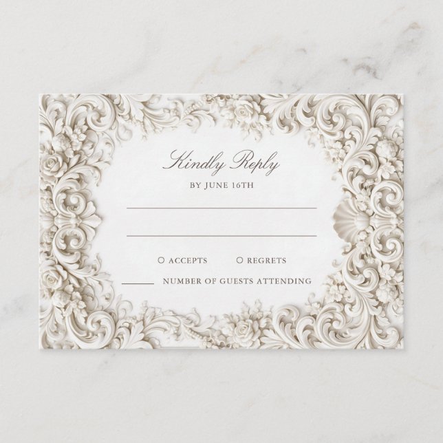 Elegant Classy Baroque Frame RSVP Enclosure Card (Front)