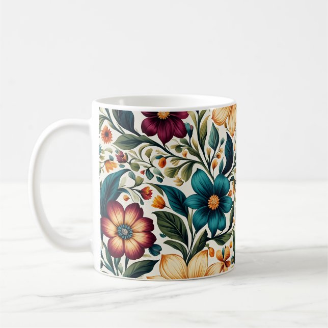 Elegant Classy Beautiful Colourful Floral Art  Coffee Mug (Left)