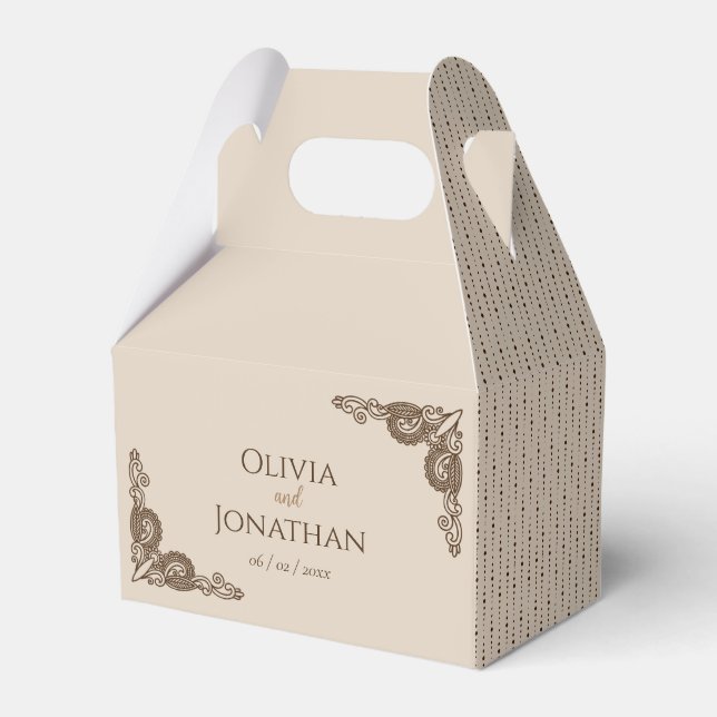 Elegant Classy Beige ornate Wedding Favor Box (Front Side)