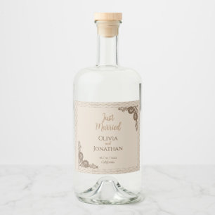 Elegant Classy Beige ornate Wedding Liquor Bottle Label