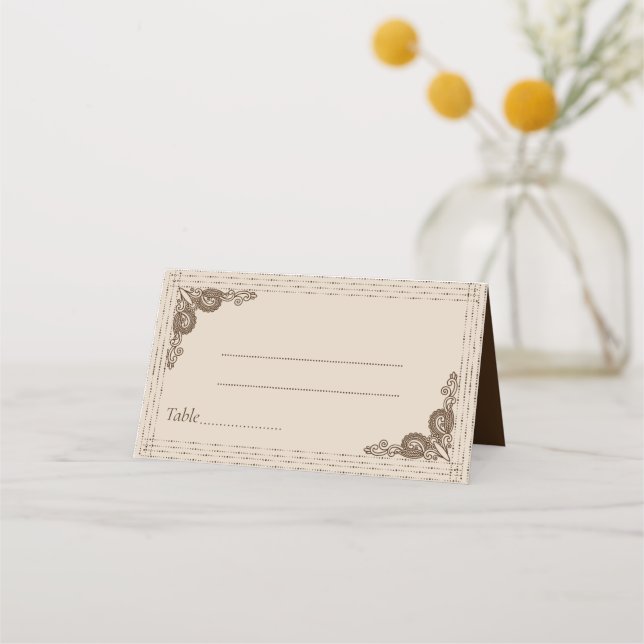 Elegant Classy Beige ornate Wedding Place Card (Front)