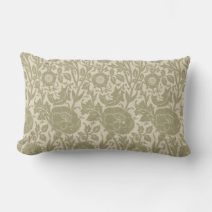 Elegant Classy Beige Taupe Floral Pattern Lumbar Pillow