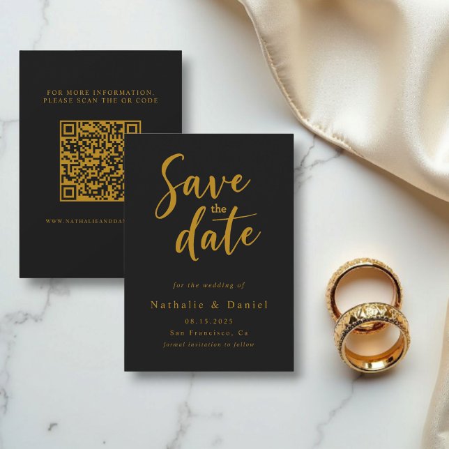 Elegant Classy Black And Gold QR Code Wedding Save The Date (Creator Uploaded)