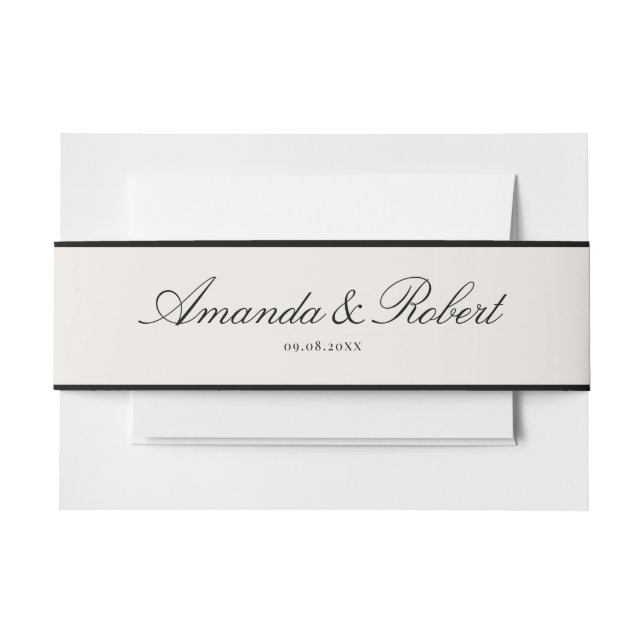 Elegant Classy Black and Ivory Wedding Invitation Belly Band (Front Example)