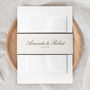 Elegant Classy Black and Ivory Wedding Invitation Belly Band