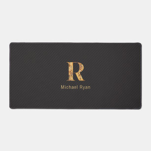 Elegant Classy Black & Gold Personalized Monogram Desk Mat