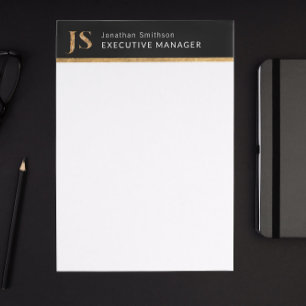 Elegant Classy Black & Gold Personalized Monogram Letterhead