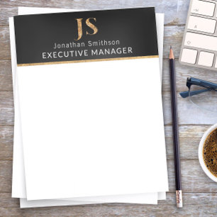 Elegant Classy Black & Gold Personalized Monogram Letterhead