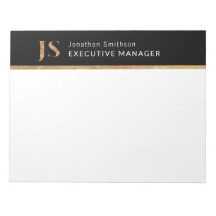 Elegant Classy Black & Gold Personalized Monogram Notepad