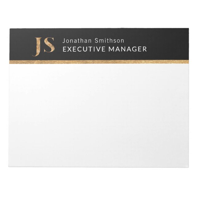  Elegant Classy Black & Gold Personalized Monogram Notepad (Front)