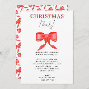 Elegant Classy Black Red Bow Christmas Party Invitation