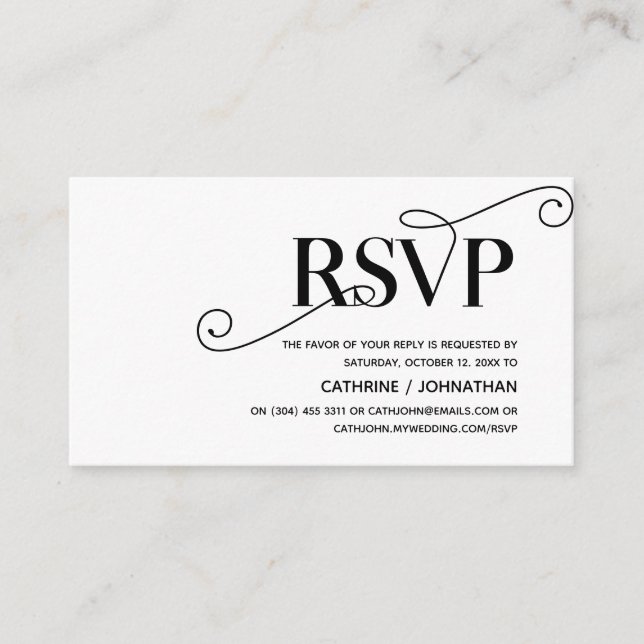 Elegant Classy, Black Script, RSVP respond Enclosure Card (Front)