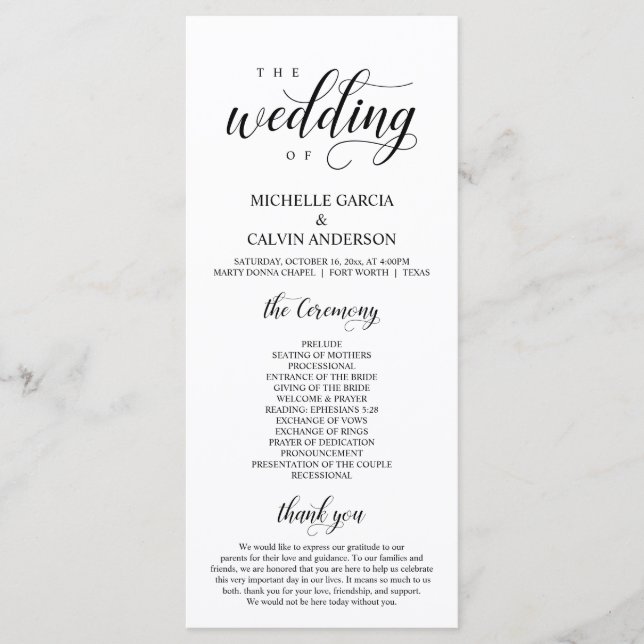 Elegant Classy, Black script, Wedding Ceremony Pro Program (Front)