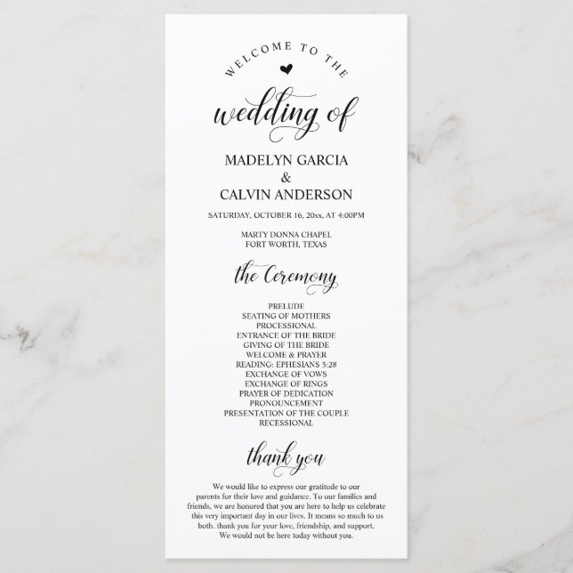 Elegant Classy, Black script, Wedding Ceremony Program (Front)