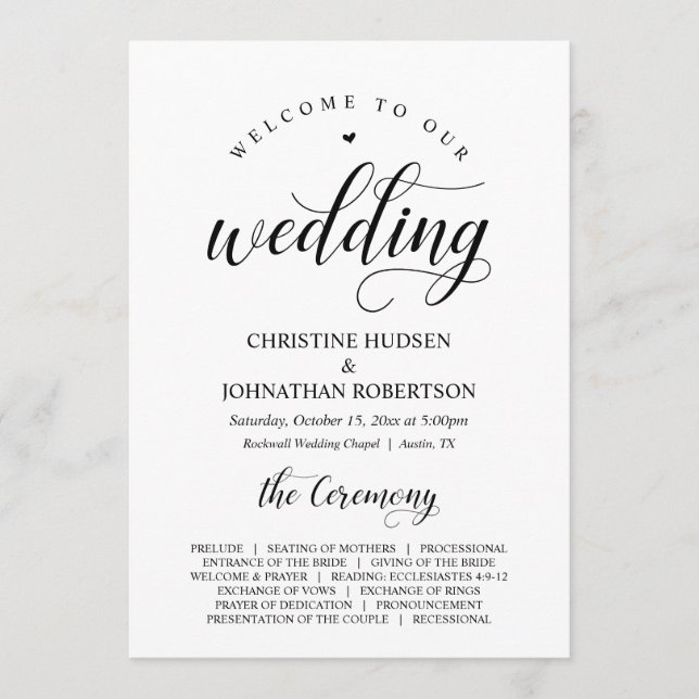 Elegant Classy, Black script, Wedding Ceremony Program (Front)