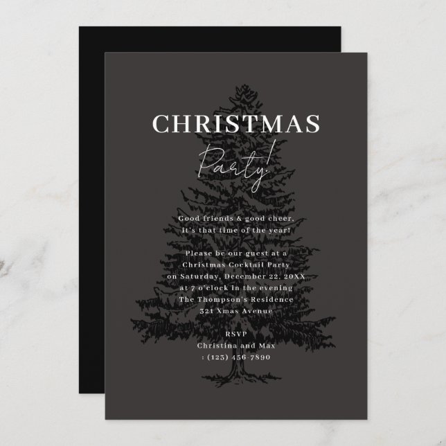 Elegant Classy Black Xmas Tree Christmas Party Invitation (Front/Back)