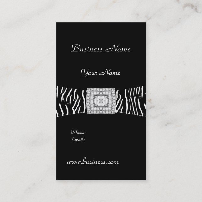 Elegant Classy Black Zebra animal Diamond Business Card (Front)