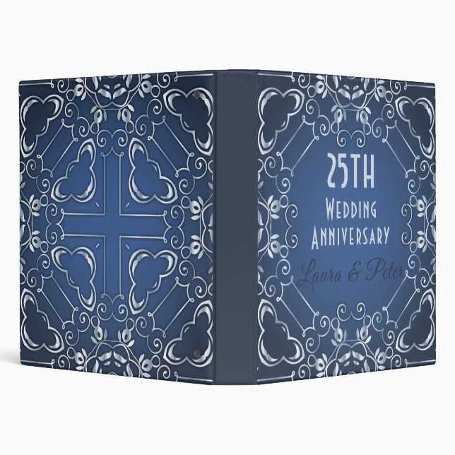 Elegant Classy Blue and Silver Wedding Anniversary Binder (Background)