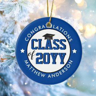 Elegant Classy Blue Class of 2023 Graduation Ceramic Ornament