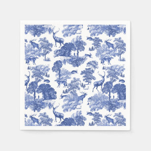 Elegant Classy Blue French Toile Deer Pattern Napkin