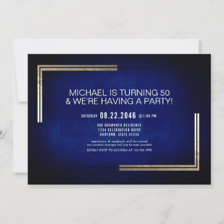 Elegant Classy Blue/Gold Birthday Party Invitation