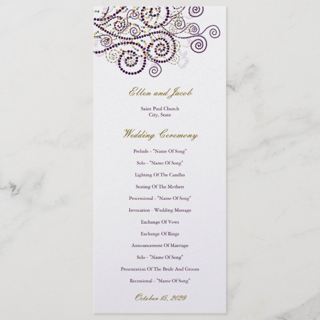 Elegant Classy Boho Purple Spirals Wedding Program (Front)