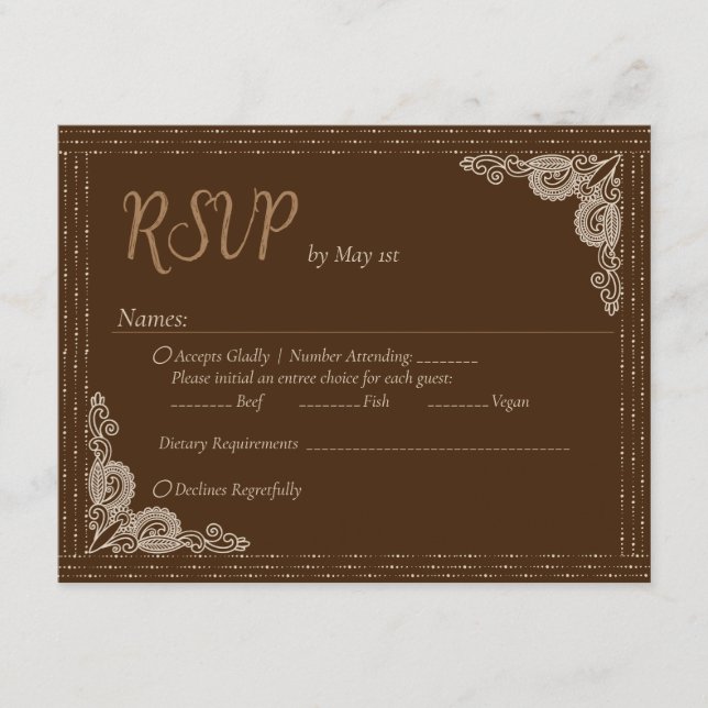 Elegant Classy Bronze ornate RSVP Enclosure Card (Front)