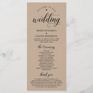 Elegant Classy Brown Rustic Kraft Wedding Ceremony Program