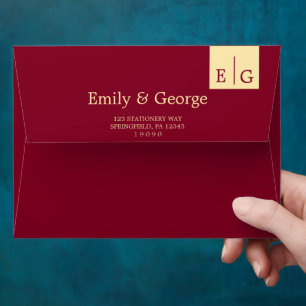 Elegant Classy Burgundy Gold Monogram Chic Wedding Envelope
