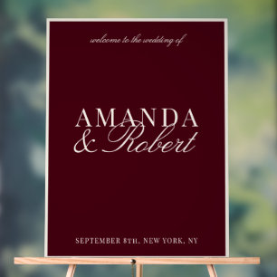 Elegant Classy Burgundy Wedding Welcome Sign