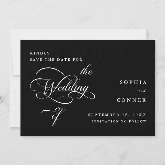 Elegant Classy Calligraphy Wedding Black Save The Date (Front)