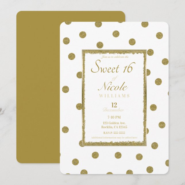 Elegant Classy & Chic White Gold Sweet 16 Party Invitation (Front/Back)