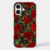Elegant Classy Damask Vintage Chic Black Red Roses