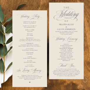 Elegant Classy Dark Grey Cream Script Wedding Program