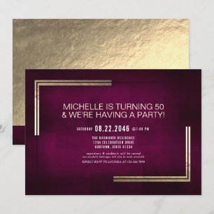 Elegant Classy Dark Pink/Gold Birthday Party Invitation