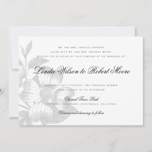 Elegant Classy Dogwood Flower Wedding Invitation (Front)