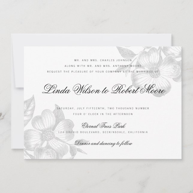 Elegant Classy Dogwood Flower Wedding Invitation (Front)