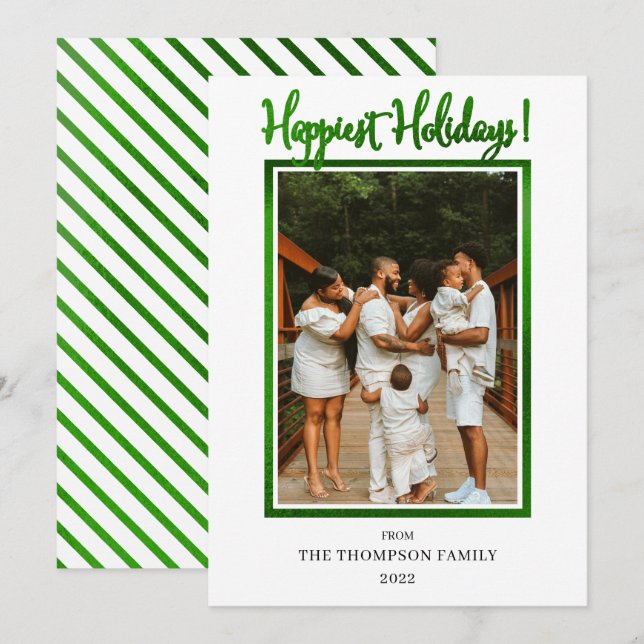 Elegant Classy Faux Foil Photo Happiest Holidays H Holiday Card (Front/Back)