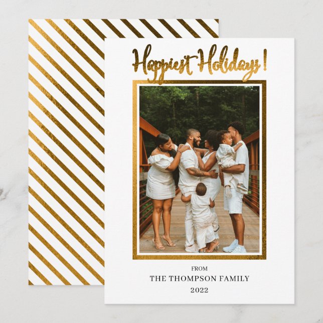 Elegant Classy Faux Foil Photo Happiest Holidays Holiday Card (Front/Back)