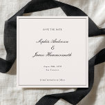 Elegant Classy Formal Black Frame Script Wedding  Save The Date<br><div class="desc">Elegant,  formal and classy square Wedding Save the Date with Script typography for the couple's names,  cream white background,  an elegant frame on the front and a black backer. Customize it with your own wedding information. A very elegant and sophisticated Wedding Announcement for modern couples.</div>