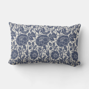 Elegant Classy French Blue Floral Pattern Lumbar Pillow