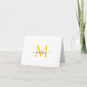 Elegant Classy Girly Script Monogram Black Yellow Note Card