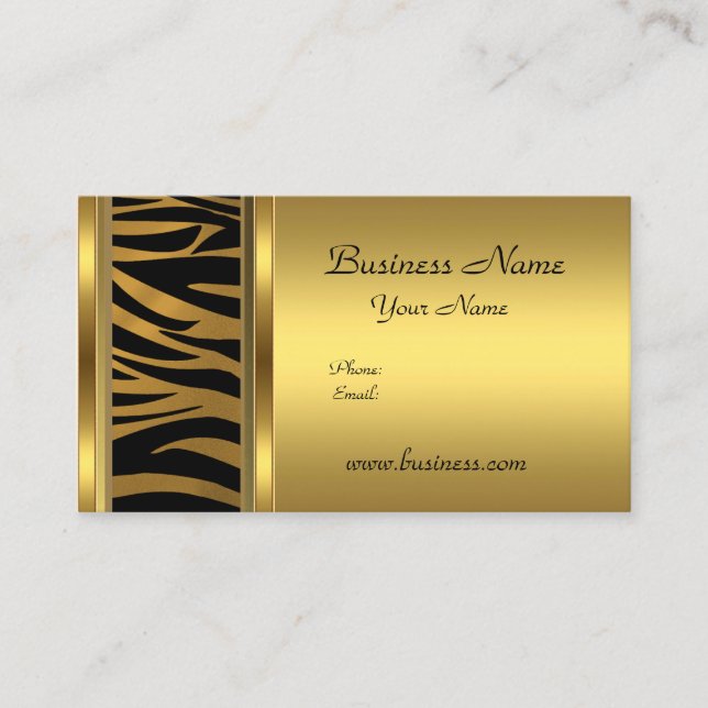 Elegant Classy Gold Black animal print Business Card (Front)