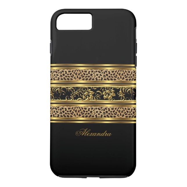 Elegant Classy Gold Black Leopard Floral Case-Mate iPhone Case (Back)