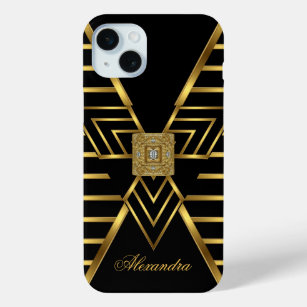 Elegant Classy Gold Black Stripe Art Deco iPhone 15 Mini Case