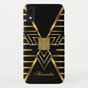 Elegant Classy Gold Black Stripe Art Deco iPhone XR Case
