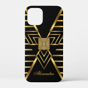 Elegant Classy Gold Black Stripe Art Deco iPhone 12 Mini Case